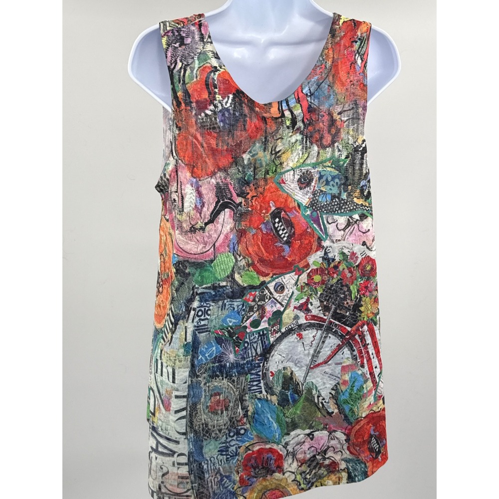 Et'Lois Womens Multi Color Collage Print Swing Tank Top C1011 CHERRY Made in USA - Picture 3 of 9
